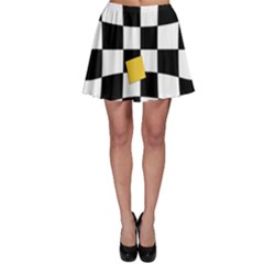 Dropout Yellow Black And White Distorted Check Skater Skirt by designworld65