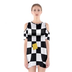 Dropout Yellow Black And White Distorted Check Cutout Shoulder Dress