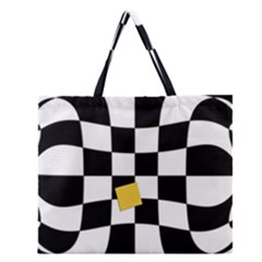 Dropout Yellow Black And White Distorted Check Zipper Large Tote Bag by designworld65