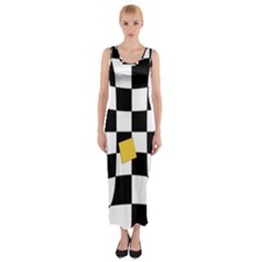 Dropout Yellow Black And White Distorted Check Fitted Maxi Dress