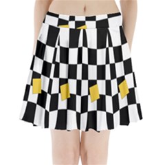 Dropout Yellow Black And White Distorted Check Pleated Mini Skirt