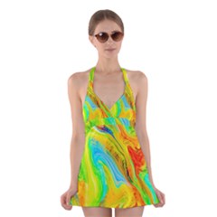 Happy Multicolor Painting Halter Swimsuit Dress