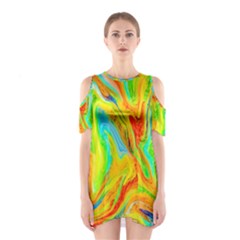 Happy Multicolor Painting Cutout Shoulder Dress by designworld65