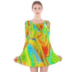 Happy Multicolor Painting Long Sleeve Velvet Skater Dress