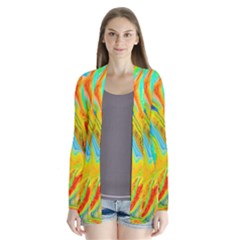 Happy Multicolor Painting Drape Collar Cardigan