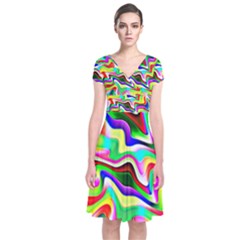 Irritation Colorful Dream Short Sleeve Front Wrap Dress