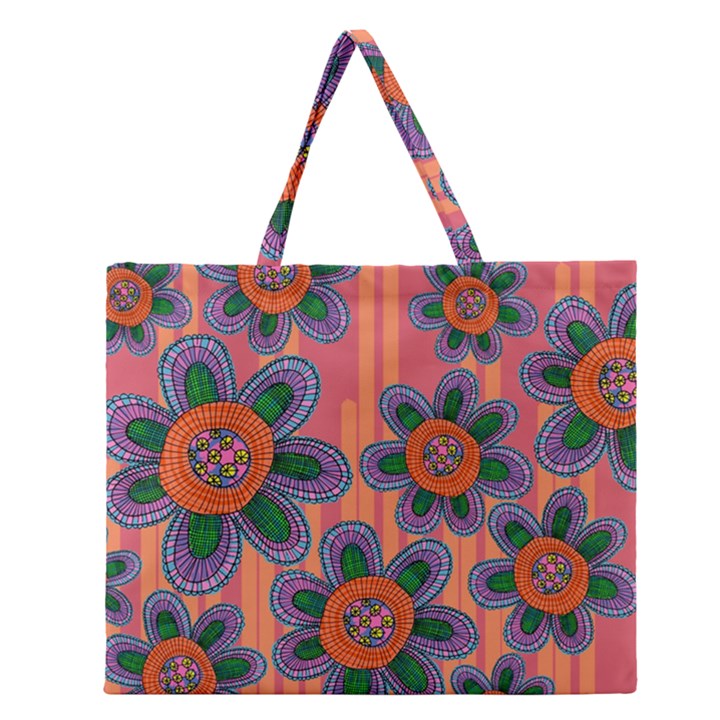 Colorful Floral Dream Zipper Large Tote Bag