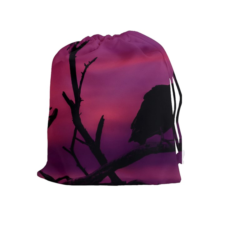 Vultures At Top Of Tree Silhouette Illustration Drawstring Pouches (Extra Large)