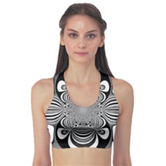 Black And White Ornamental Flower Sports Bra by designworld65