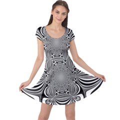 Black And White Ornamental Flower Cap Sleeve Dresses by designworld65