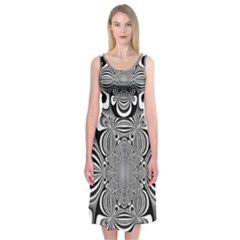 Black And White Ornamental Flower Midi Sleeveless Dress by designworld65