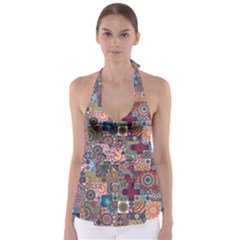 Ornamental Mosaic Background Babydoll Tankini Top