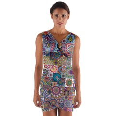 Ornamental Mosaic Background Wrap Front Bodycon Dress