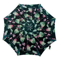 Modern Green And Pink Leaves Hook Handle Umbrellas (small) by DanaeStudio