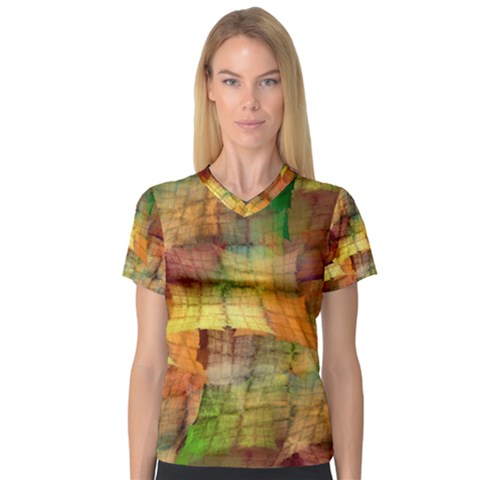 Indian Summer Funny Check Women s V-neck Sport Mesh Tee by designworld65