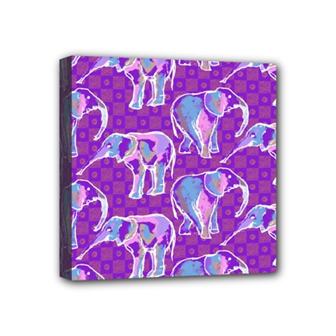 Cute Violet Elephants Pattern Mini Canvas 4  X 4  by DanaeStudio