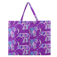 Cute Violet Elephants Pattern Zipper Large Tote Bag