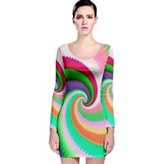 Colorful Spiral Dragon Scales   Long Sleeve Velvet Bodycon Dress