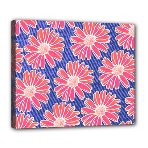 Pink Daisy Pattern Deluxe Canvas 24  X 20   by DanaeStudio