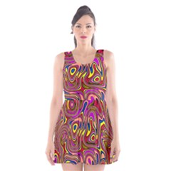 Abstract Shimmering Multicolor Swirly Scoop Neck Skater Dress by designworld65