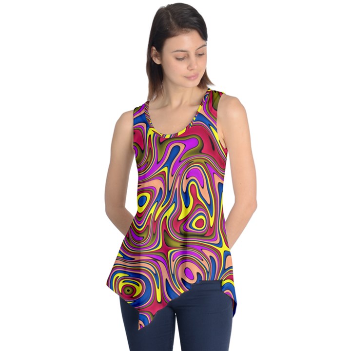 Abstract Shimmering Multicolor Swirly Sleeveless Tunic