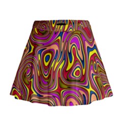 Abstract Shimmering Multicolor Swirly Mini Flare Skirt by designworld65