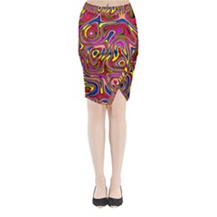 Abstract Shimmering Multicolor Swirly Midi Wrap Pencil Skirt by designworld65