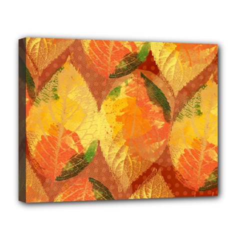 Fall Colors Leaves Pattern Canvas 14  X 11  by DanaeStudio