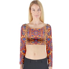 Oriental Watercolor Ornaments Kaleidoscope Mosaic Long Sleeve Crop Top by EDDArt