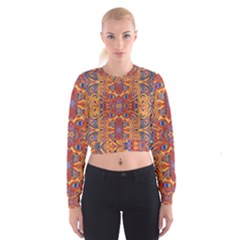 Oriental Watercolor Ornaments Kaleidoscope Mosaic Women s Cropped Sweatshirt