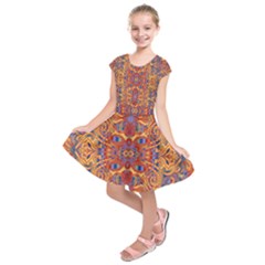 Oriental Watercolor Ornaments Kaleidoscope Mosaic Kids  Short Sleeve Dress by EDDArt