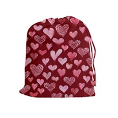 Watercolor Valentine s Day Hearts Drawstring Pouches (extra Large)