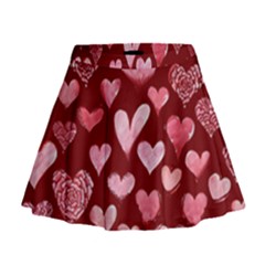 Watercolor Valentine s Day Hearts Mini Flare Skirt