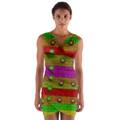 A Wonderful Rainbow And Stars Wrap Front Bodycon Dress