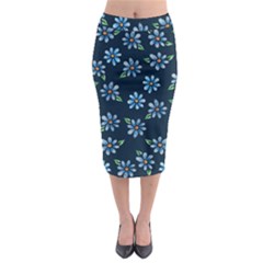 Retro Blue Daisy Flowers Pattern Midi Pencil Skirt