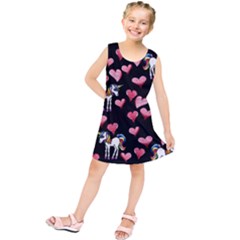 Retro Unicorns Heart Kids  Tunic Dress