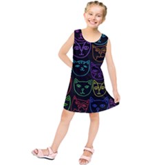 Retro Rainbow Cats  Kids  Tunic Dress