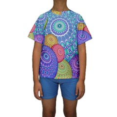 India Ornaments Mandala Balls Multicolored Kids  Short Sleeve Swimwear by EDDArt