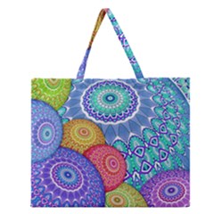 India Ornaments Mandala Balls Multicolored Zipper Large Tote Bag by EDDArt