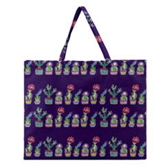 Cute Cactus Blossom Zipper Large Tote Bag