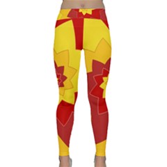 Flower Blossom Spiral Design  Red Yellow Yoga Leggings  by designworld65