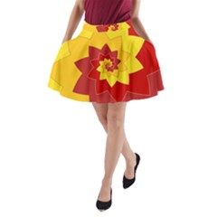 Flower Blossom Spiral Design  Red Yellow A-line Pocket Skirt by designworld65