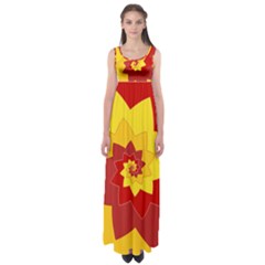 Flower Blossom Spiral Design  Red Yellow Empire Waist Maxi Dress