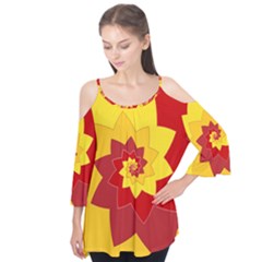 Flower Blossom Spiral Design  Red Yellow Flutter Tees