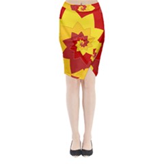 Flower Blossom Spiral Design  Red Yellow Midi Wrap Pencil Skirt