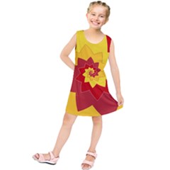 Flower Blossom Spiral Design  Red Yellow Kids  Tunic Dress