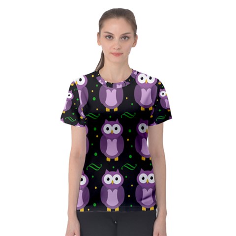 Halloween Purple Owls Pattern Women s Sport Mesh Tee by Valentinaart