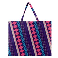 Purple And Pink Retro Geometric Pattern Zipper Large Tote Bag