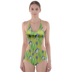 Tropical Floral Pattern Cut-out One Piece Swimsuit