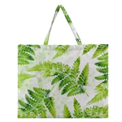 Fern Leaves Zipper Large Tote Bag